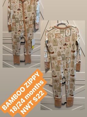 BAMBOO Cream One-Piece Zippy Pajamas with Tan Accents
